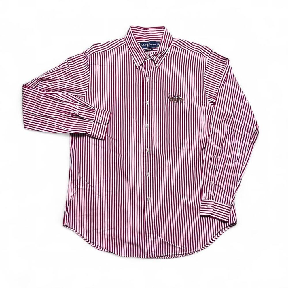 Polo Ralph Lauren 90s Vintage Triple Pony Red Striped Button Shirt Large